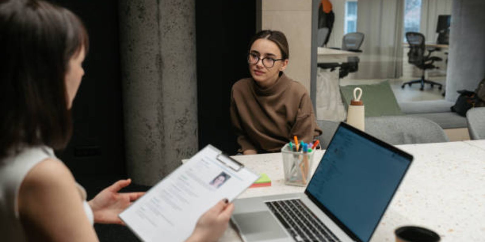 A woman having a job interview