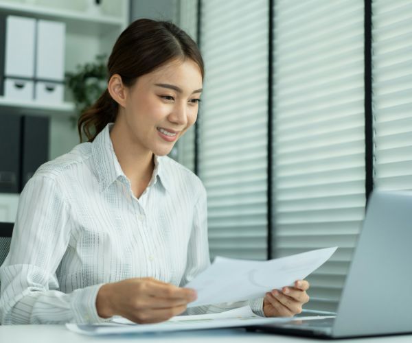Woman smiling during video call